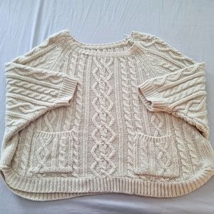 Off-white Batwing Sleeve Knit Sweater with Pockets